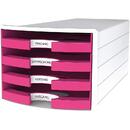 Han Suport plastic cu 4 sertare pt. documente, HAN Impuls 2.0 (open) - alb - sertare roz