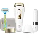 Braun Braun Silk-expert Pro PL 5159, 400.000 impulsuri, 10 niveluri de intensitate, 125 de impulsuri pe minut, cap de precizie, Trusa de voiaj, Aparat de ras Venus, Mini epilator facial, Alb/Auriu