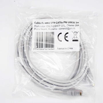 Cablu de retea UTP CAT6e PNI U0630, patch, mufat 2xRJ45, 8 fire x 0.4 mm, 3m