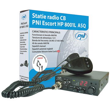 Statie radio Kit Statie radio CB PNI ESCORT HP 8001L ASQ cu casti PNI HS81 + Antena CB PNI ML160 cu magnet 145mm, lungime 155 cm
