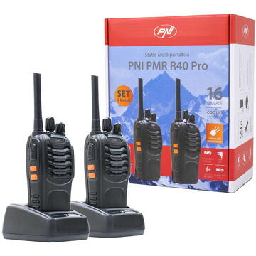 Statie radio Kit 4 statii radio portabile PNI PMR R40 PRO acumulatori, incarcatoare si casti incluse