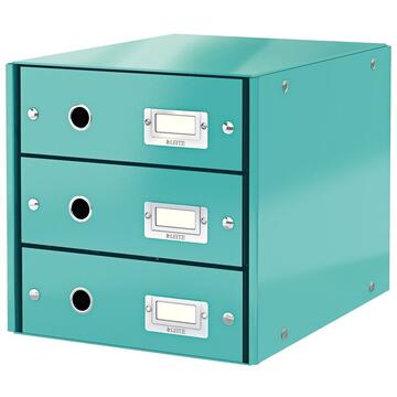Suport cu 3 sertare, din carton laminat, LEITZ Click & Store - turcoaz
