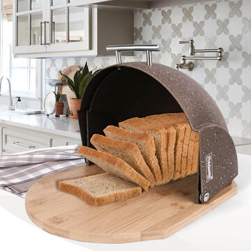 Ustensile gatit Maestro Cutie depozitare paine, Capac glisant, Design modern, 37,5×27,5×21 cm, Maro