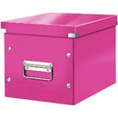 Cutie depozitare LEITZ WOW Click & Store, carton laminat, Cub, medie, roz