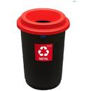 Cos plastic reciclare selectiva, capacitate 50l, PLAFOR Eco - negru cu capac rosu - metal