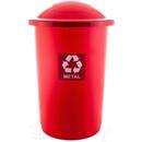 PLAFOR Cos plastic reciclare selectiva, capacitate 50l, PLAFOR Top - rosu cu capac rosu - metal