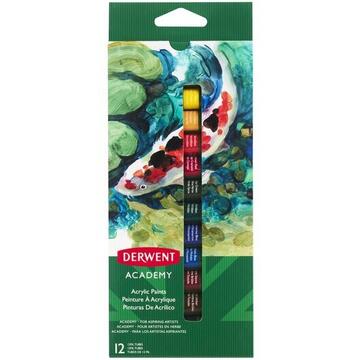 Articole pentru scoala Culori acrilice DERWENT Academy, 12 ml, 12 buc/set, diverse culori