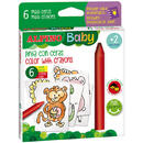 Alpino Creioane cerate, 6 culori/set, 6 carduri cu animale, pt. colorat, ALPINO Baby