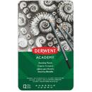 DERWENT Creioane Grafit 6B-5H DERWENT Academy, cutie metalica, 12 buc/set, negru