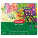 Creioane colorate DERWENT Academy, cutie metalica, 24 buc/set