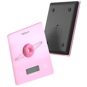 Cantar de bucatarie TESLA KS101P, capacitate maxima 5 kg, ecran LCD, functia Tara, roz