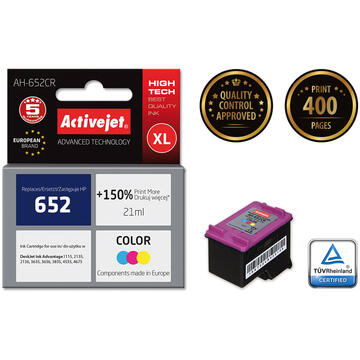 Activejet AH-652CR ink for HP printer; HP 652 F6V24AE replacement; Premium; 21 ml; color