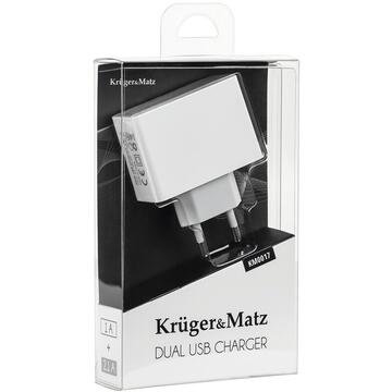 Incarcator de retea Kruger Matz KM0017-A dual, 5V, 2.1A Alb