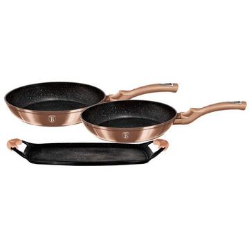 Tigai si seturi Set of frying pans + grill tray Berlinger Haus BH/1669 Metallic Line Rose Gold Edition