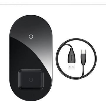 Baseus Simple 2 in 1 Qi 18W, compatibilitate smartphones si airpods, cablu Type-C la USB inclus, negru