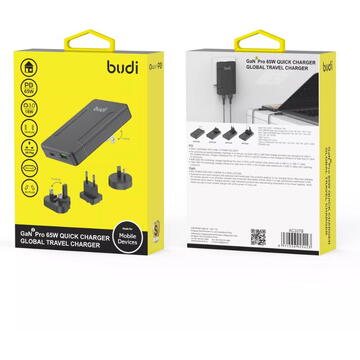 Incarcator de retea Budi GaN2 Pro Quick Charge Black 65W(plug EU/US/UK/AU)