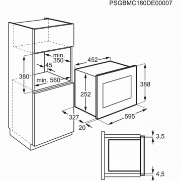 Cuptor cu microunde Electrolux Incorporabil LMS2203EMX, 20 l, 700 W, Avertizare sonora, Afisaj LED, Negru