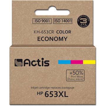 Actis KH-653CR printer ink, replacement HP 653XL 3YM74AE; Premium; 18ml; 300 pages; colour