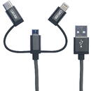 Grixx Cablu date GRIXX Optimum - 3 in 1 Micro USB/USB-C/8-pin Apple MFI License, impletit, lungime 1m - gr
