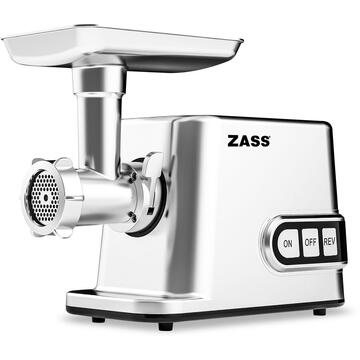 Masina de tocat cu accesoriu de rosii Zass ZMG 10, Putere 3000W, Putere nominala 1200W, Toaca intre 50-70 Kg/ora, Roti dintate metalice, 3 discuri din inox incluse