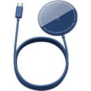 Mini incarcator magnetic wireless Qi MagSafe pentru iPhone, 15 W, Albastru