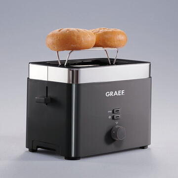 Prajitor de paine Graef TO 62, 1000 W, 2 felii, Negru/Argintiu