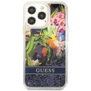 Guess Guess Husa Liquid Glitter Flower iPhone 13 Pro Albastru