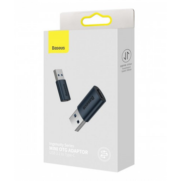 Baseus Ingenuity Series Mini OTG, USB 3.1 (T) to USB Type-C (M), corp metalic, albastru