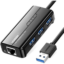 UGREEN ADAPTOR RETEA Ugreen, "20265" extern, USB 2.0 (T) la port Gigabit RJ-45, porturi USB: USB 3.0 x 3, LED, negru "20265" (include TV 0.18lei) - 6957303822652