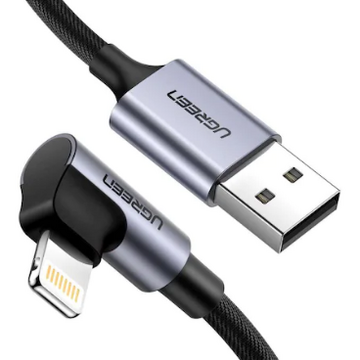 CABLU alimentare si date Ugreen, "US299", Fast Charging Data Cable pt. smartphone, USB la Lightning Iphone certificare MFI, 5V/2.4A Angled 90, braided, 1m, negru "60521" (include TV 0.06 lei) - 6957303865215