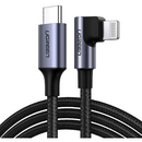 UGREEN CABLU alimentare si date Ugreen, "US305", Fast Charging Data Cable pt. smartphone, USB Type-C la Lightning Iphone, 3A, Angled 90, braided, 1m, negru "60763" (include TV 0.06 lei) - 6957303867639