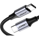 UGREEN CABLU alimentare si date Ugreen, "US261", Fast Charging Data Cable pt. smartphone, USB Type-C la USB Type-C 60W/3A, braided, 1m, negru/gri "50152" (include TV 0.06 lei) - 6957303851522