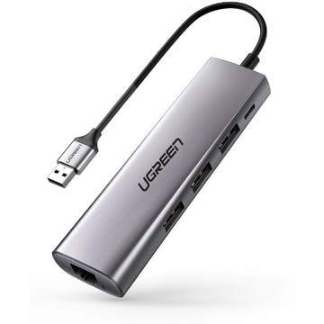 DOCKING Station Ugreen, "CM266" conectare PC USB 3.0, USB 3.0 x 3|Gigabit RJ-45 x 1|micro USB x 1, aluminiu, gri "60812" (include TV 0.8lei) - 6957303868124