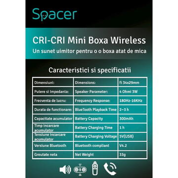 Boxa portabila Spacer Cri-Cri, RMS: 3W BLUE
