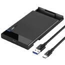 UGREEN RACK extern Ugreen, "US221" pt HDD si SSD SATA 2.5" conectare USB 3.0 max 6 Gbps, 1 x 50cm USB Type-C to USB 3.0 Cable, ABS, negru "50743" (include TV 0.8lei) - 6957303857432