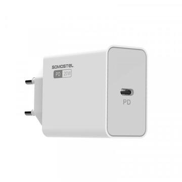 Incarcator de retea MAIN CHARGER 20W + CABLE IPHONE WHITE SOMOSTEL POWER DELIVERY SMS-A78 PD