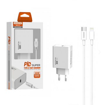 Incarcator de retea MAIN CHARGER 20W + CABLE IPHONE WHITE SOMOSTEL POWER DELIVERY SMS-A78 PD