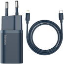 Baseus Super Si, TZCCSUP-B03, 1 port USB-C, EU, Quick Charge, 20W, Universal, Albastru, Cablu USB-C-Lightning inclus
