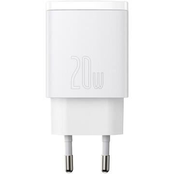 Incarcator de retea Baseus Compact Quick Charger, USB, USB-C, 20W (white)