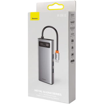 Hub 9in1 Baseus Metal Gleam Series, USB-C to 3x USB 3.0 + HDMI + USB-C PD + Ethernet RJ45 + microSD/SD + VGA