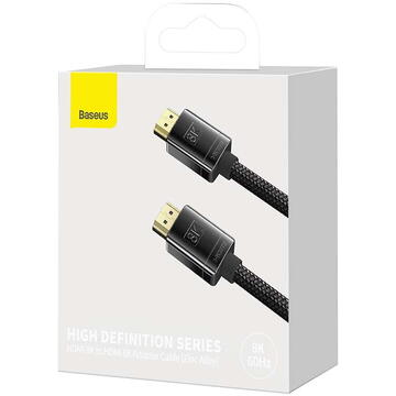 Baseus Cablu video High Definition V2, HDMI 2.1 tata - HDMI 2.1 tata, 8K, 60Hz, 48Gbps, 3D, HDR, 2m, Negru