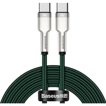 Baseus Cafule 100W, 5A, QC, USB-C / USB-C, 2 m, Nailon, Verde
