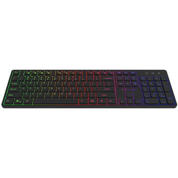 Tastatura Wireless Slim Keyboard Delux SK800GL 2.4G Silent RGB,Negru, Fara fir, 104 taste