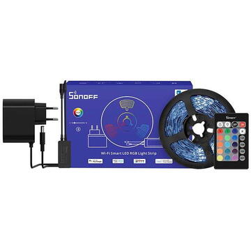 Banda LED RGB inteligenta Sonoff L2-Lite, Wi-Fi, Bluetooth, telecomanda, sincronizare muzica, lumina colorata, 5m