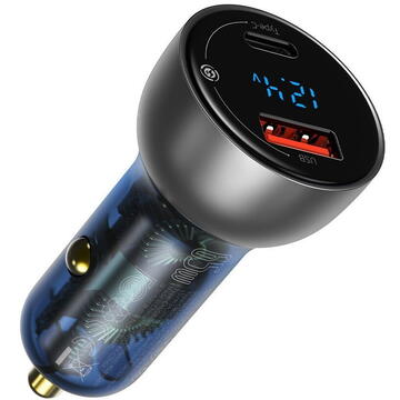 Dual Quick Charger Baseus, Particular Digital Display, 65W, Gri