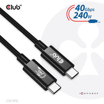 Club 3D CLUB3D USB4 Gen3x2 Type-C Bi-Directional Cable 8K60Hz, Data 40Gbps, PD 240W(48V/5A) EPR M/M 1m / 3.28ft