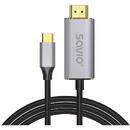 SAVIO USB-C to HDMI 2.0B cable, 1m, silver-black, golden tips, SAVIO CL-170