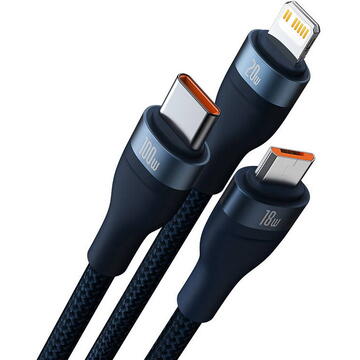 Baseus 3in1 USB  Flash Series 2, USB-C + micro USB + Lightning, 100W, 1.5m (blue)