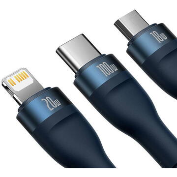 Baseus 3in1 USB  Flash Series 2, USB-C + micro USB + Lightning, 100W, 1.5m (blue)