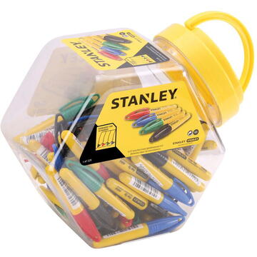Stanley 1-47-329, 72 de markere mini cu varf subtire, negru, rosu, verde si albastru